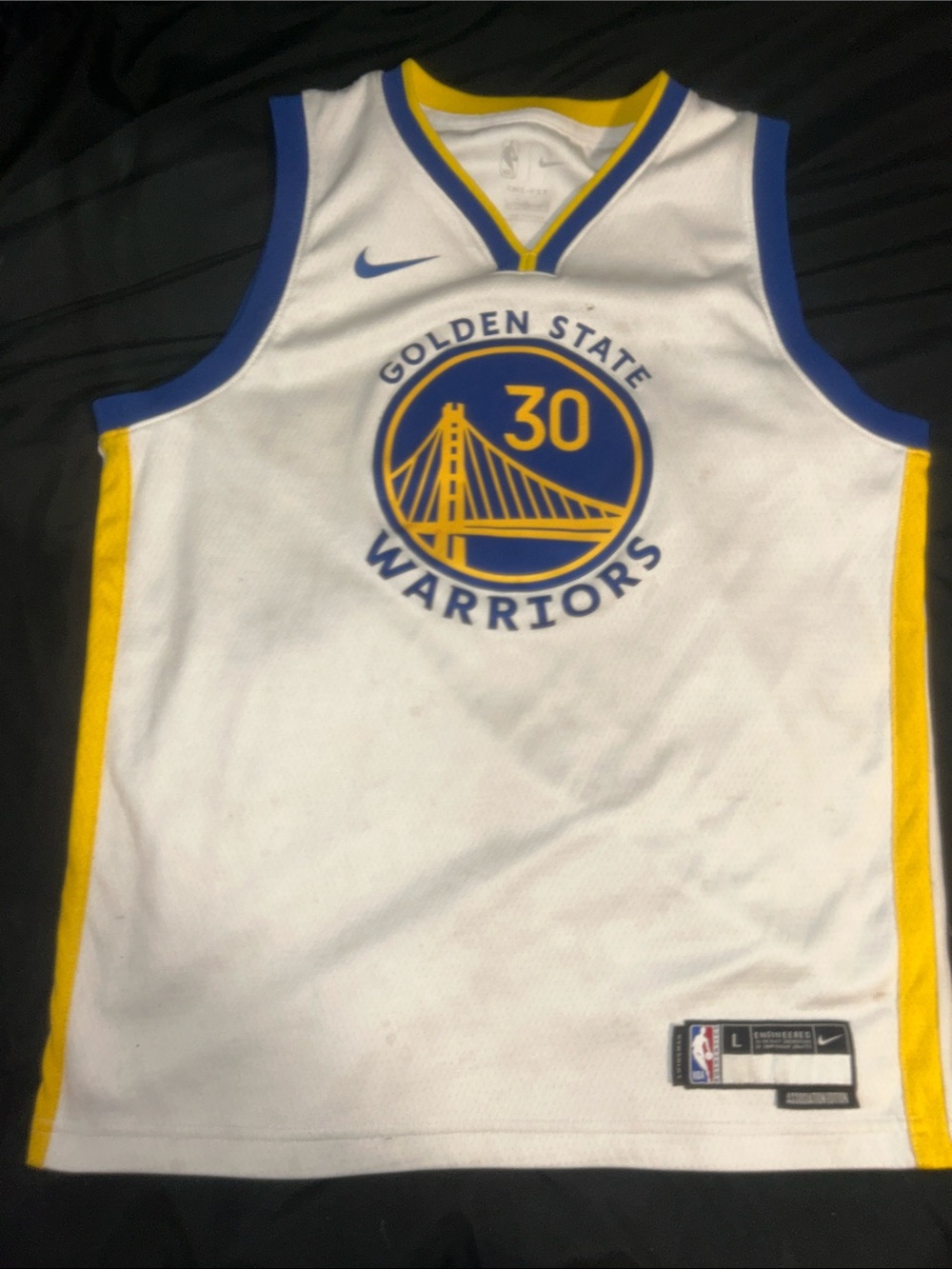 Nike White, Blue & Yellow Golden State Warriors #30 Jersey